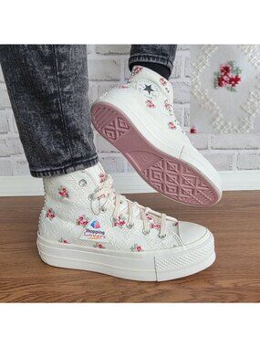 ⭐Converse Chuck Taylor Lift Rose Cross Stitch Sz 11 Women's Shoes White A13659C⭐